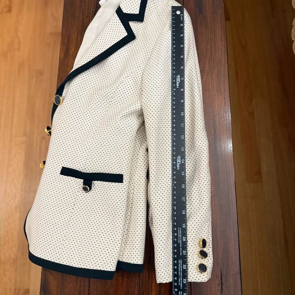 Escada Margaretha Ley Silk Wool Polka Dot Blazer Black Trim Old Money Chic EU 36 - Picture 15 of 17